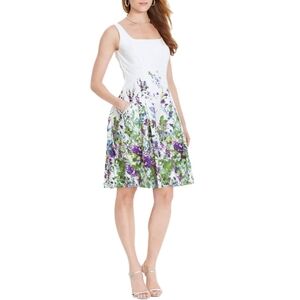 Lauren Ralph Lauren Woman's Cotton White&Purple Floral Sleeveless Dress Size 14